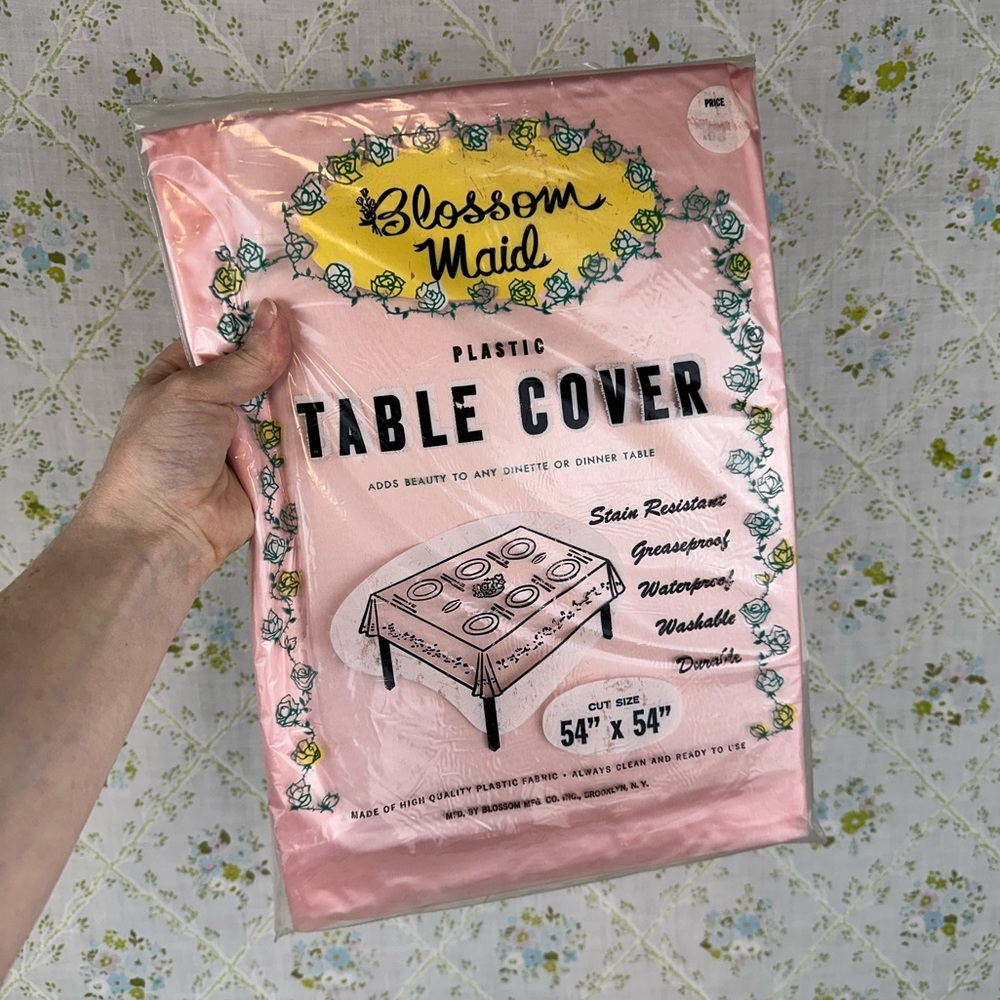 Vintage 50’s Pink Blossom Maid Plastic Table Cover